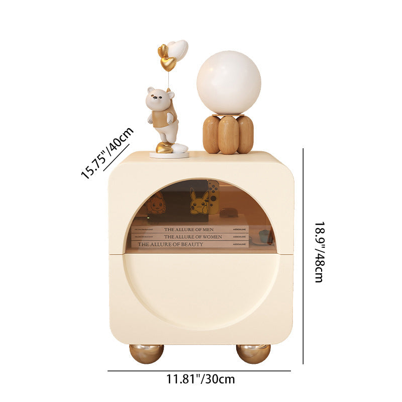 Modern Minimalist Round Corner Rectangular MDF Microfiber Leather Glass Stainless Steel Nightstand 2-Drawer For Bedroom