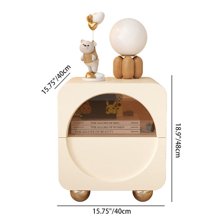 Modern Minimalist Round Corner Rectangular MDF Microfiber Leather Glass Stainless Steel Nightstand 2-Drawer For Bedroom