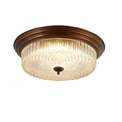 Zeitgenössische Retro Metall Glas Runde Ripple LED Unterputz Deckenleuchte für Wohnzimmer 