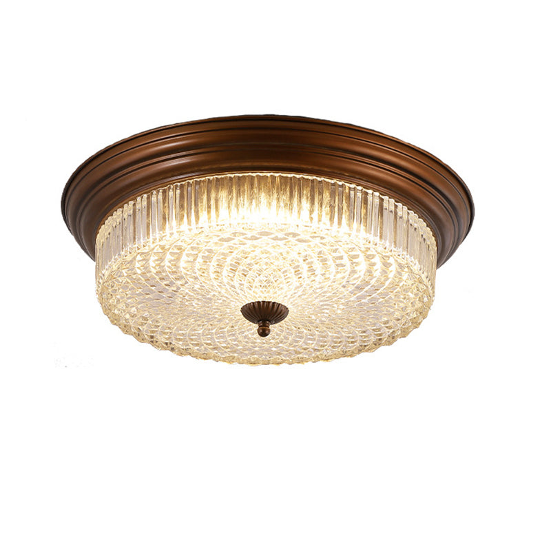 Zeitgenössische Retro Metall Glas Runde Ripple LED Unterputz Deckenleuchte für Wohnzimmer 