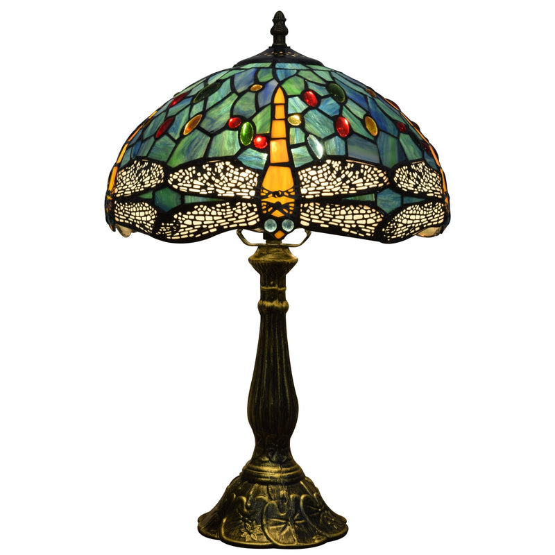 Traditionelle Tiffany Vintage Libelle Buntglas 1-Licht Tischlampe für Arbeitszimmer 