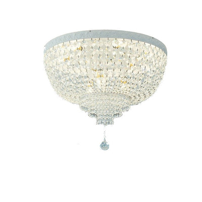 Contemporary Scandinavian Crystal Round Ball Crystal Iron 6-Light Flush Mount Ceiling Light For Bedroom
