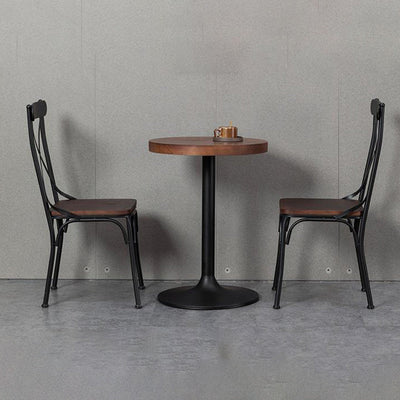 Ensemble de chaises et table de salle à manger en cuir industriel contemporain, bois, fer, avec dossier en forme de X pour salle à manger 