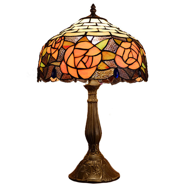 Traditionelle Tiffany Vintage Rose Buntglas 1-Licht Tischlampe fürs Arbeitszimmer 
