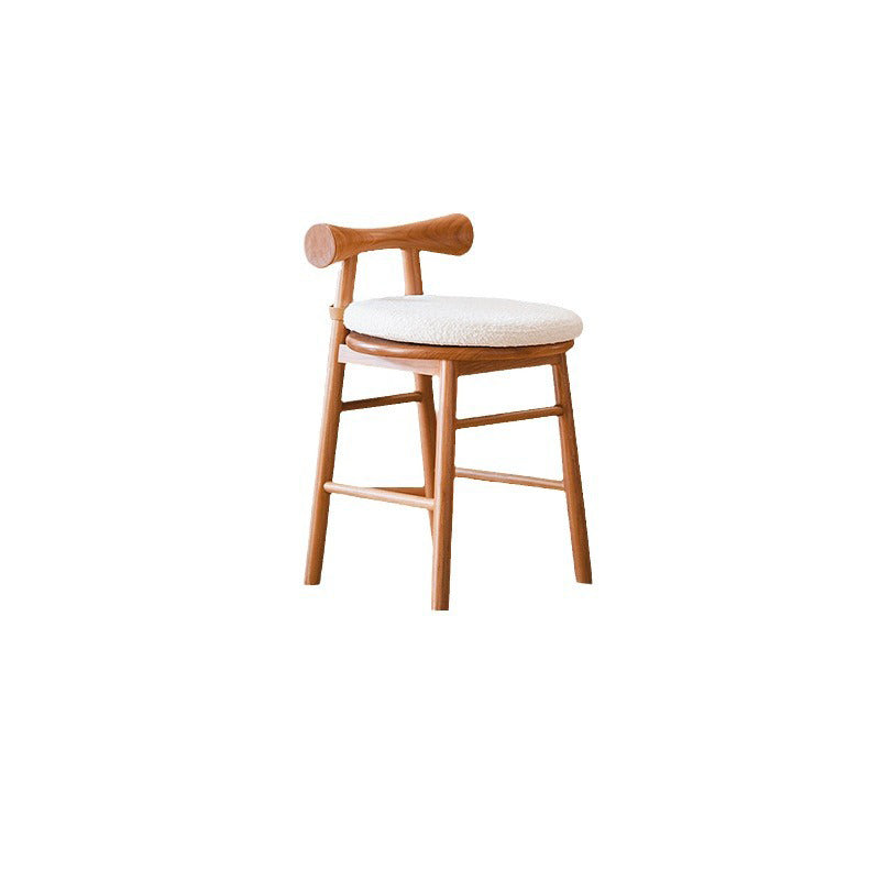 Taburete tocador redondo de madera de estilo moderno y sencillo con tela sherpa, respaldo y reposapiés para dormitorio 