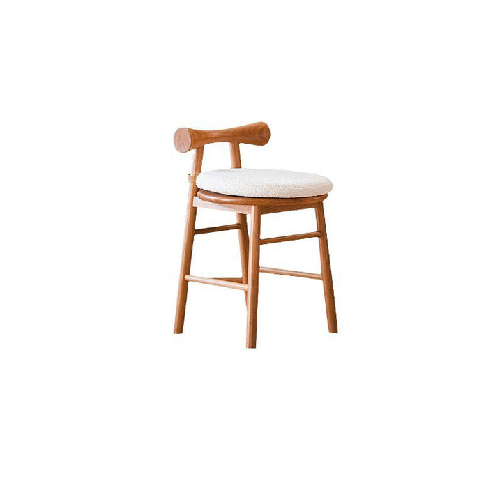 Taburete tocador redondo de madera de estilo moderno y sencillo con tela sherpa, respaldo y reposapiés para dormitorio 
