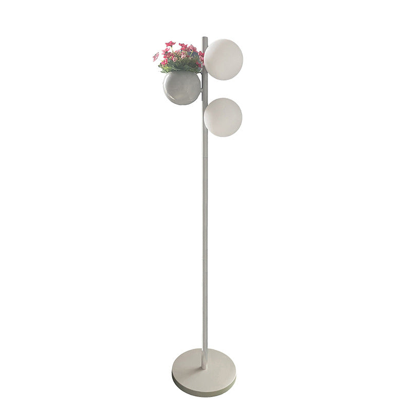 Lampe de sol contemporaine créative en forme de globe PE avec abat-jour LED étanche pour décoration de pot de fleurs pour patio extérieur 