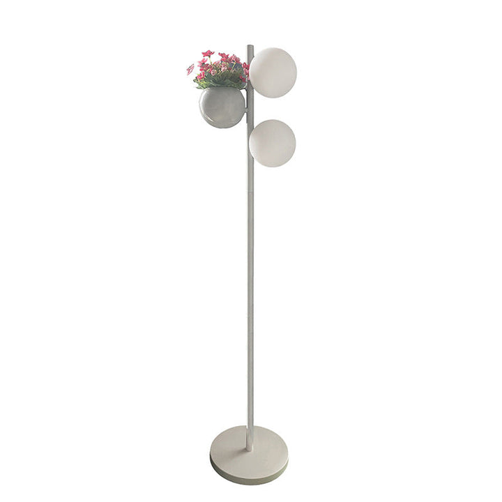Lampe de sol contemporaine créative en forme de globe PE avec abat-jour LED étanche pour décoration de pot de fleurs pour patio extérieur 