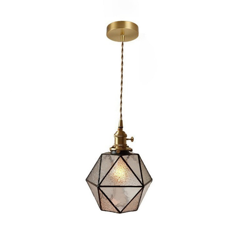 Traditional Tiffany Iron Brass Glass Polygonal Diamond 1-Light Pendant Light For Dining Room