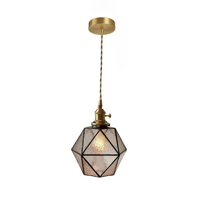 Traditional Tiffany Iron Brass Glass Polygonal Diamond 1-Light Pendant Light For Dining Room