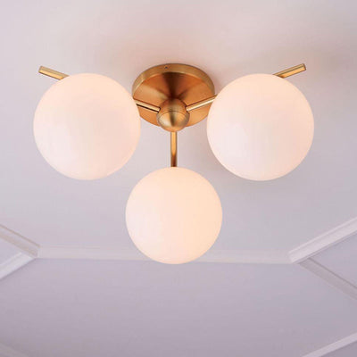 Zeitgenössische nordische Kugelzweig-Deckenleuchte aus Eisen und Kupferglas mit 3/6 Lichtern, halbbündige Deckenmontage für Wohnzimmer 