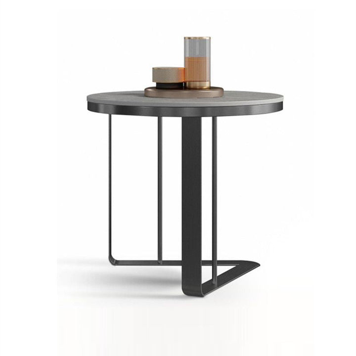 Modern Simplicity Round Triangle Base Rock Slab Stainless Steel End Table For Living Room