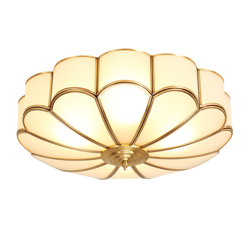 Zeitgenössische Luxus Blume Kupfer Glas 3/4/6 Licht Unterputz Deckenleuchte für Wohnzimmer 