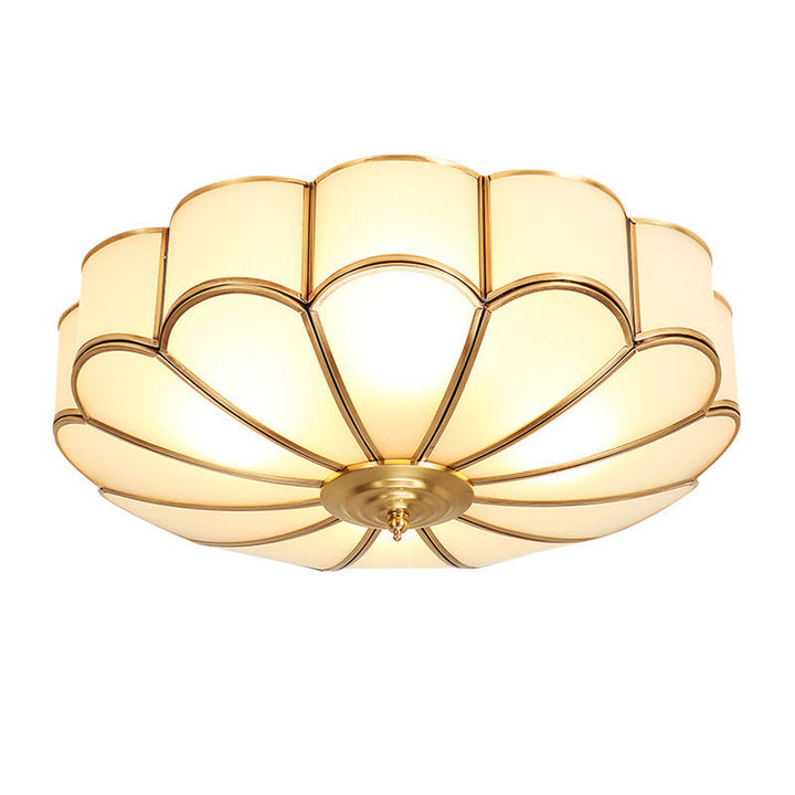 Zeitgenössische Luxus Blume Kupfer Glas 3/4/6 Licht Unterputz Deckenleuchte für Wohnzimmer 