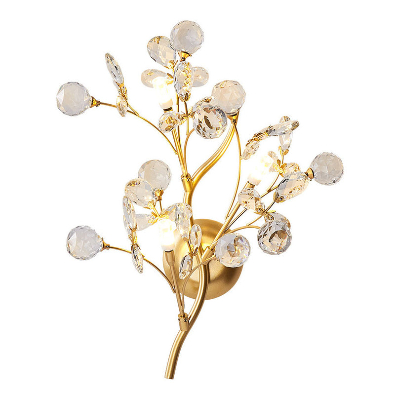 Modern Art Deco Luxury Crystal Floral Branch Iron 3-Light Wall Sconce Lamp For Living Room