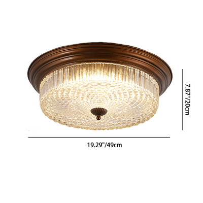 Zeitgenössische Retro Metall Glas Runde Ripple LED Unterputz Deckenleuchte für Wohnzimmer 