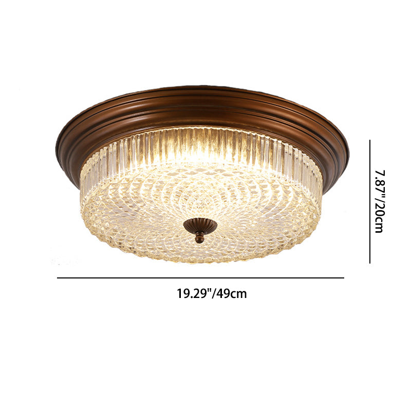 Zeitgenössische Retro Metall Glas Runde Ripple LED Unterputz Deckenleuchte für Wohnzimmer 