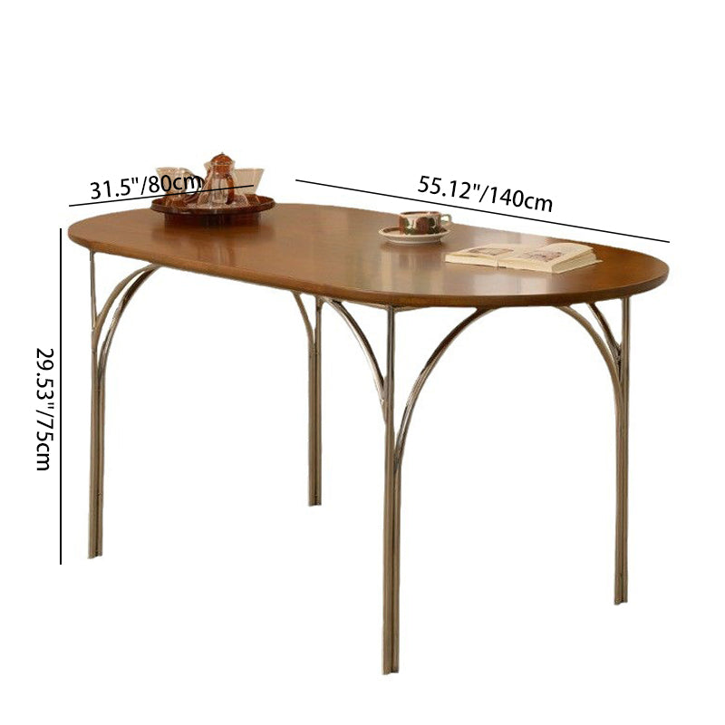 Table à manger elliptique vintage traditionnelle en bois de frêne de pin et acier inoxydable pour 4 places 