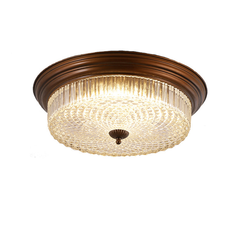 Zeitgenössische Retro Metall Glas Runde Ripple LED Unterputz Deckenleuchte für Wohnzimmer 