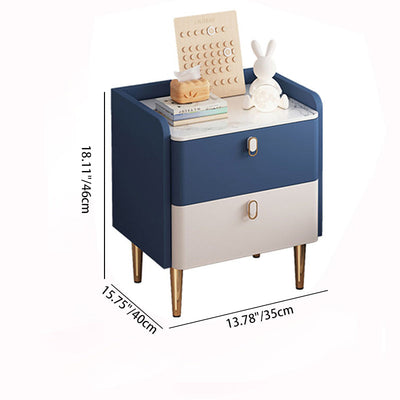 Table de chevet moderne de luxe rectangulaire en bois massif avec plateau en pierre et cuir microfibre à 2 tiroirs pour chambre 
