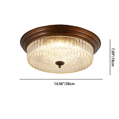 Zeitgenössische Retro Metall Glas Runde Ripple LED Unterputz Deckenleuchte für Wohnzimmer 