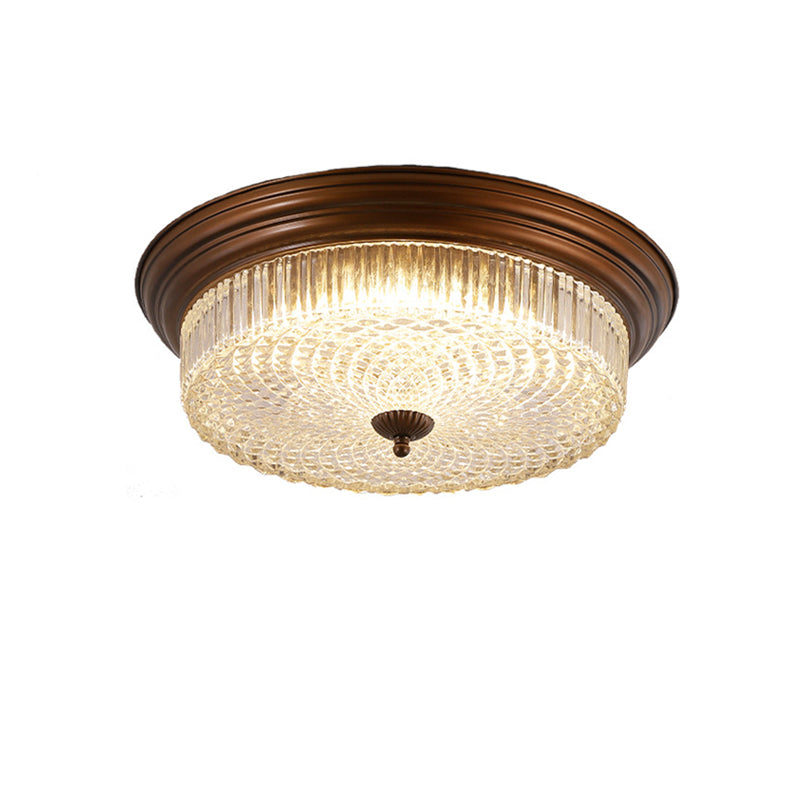 Zeitgenössische Retro Metall Glas Runde Ripple LED Unterputz Deckenleuchte für Wohnzimmer 