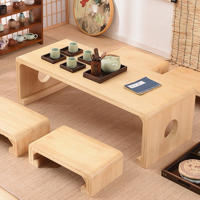 Traditional Chinese Rectangular Solid Wood Side Table 1-Tier For Living Room