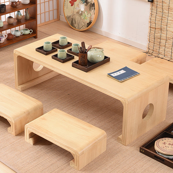 Traditional Chinese Rectangular Solid Wood Side Table 1-Tier For Living Room
