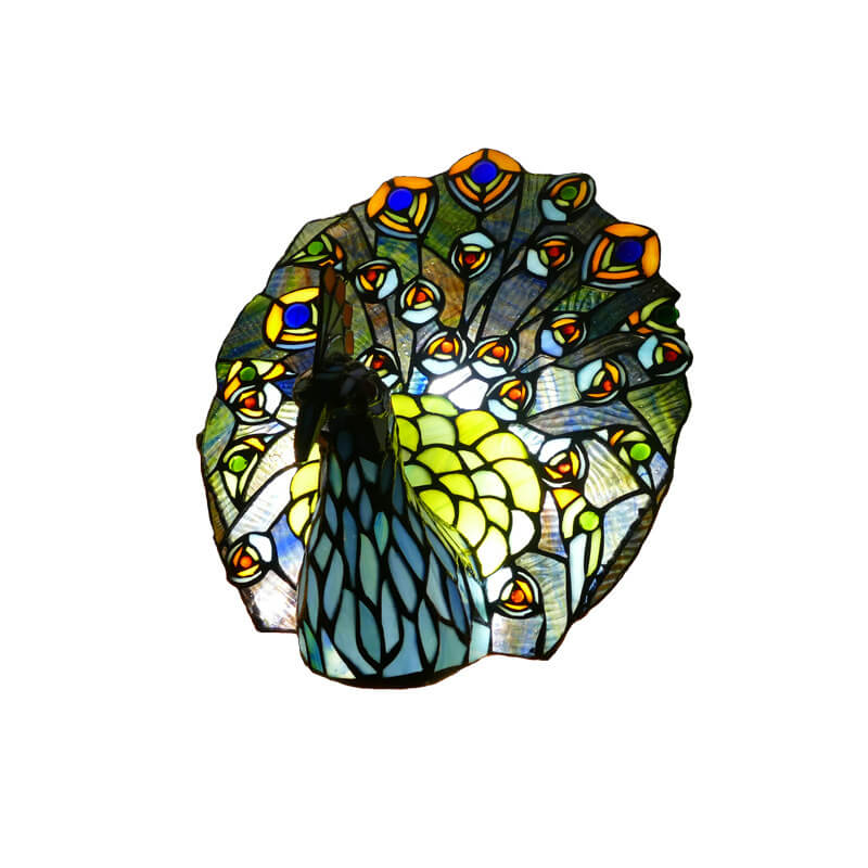 Tiffany Retro Buntglas Pfauenform 1-Licht Tischlampe 