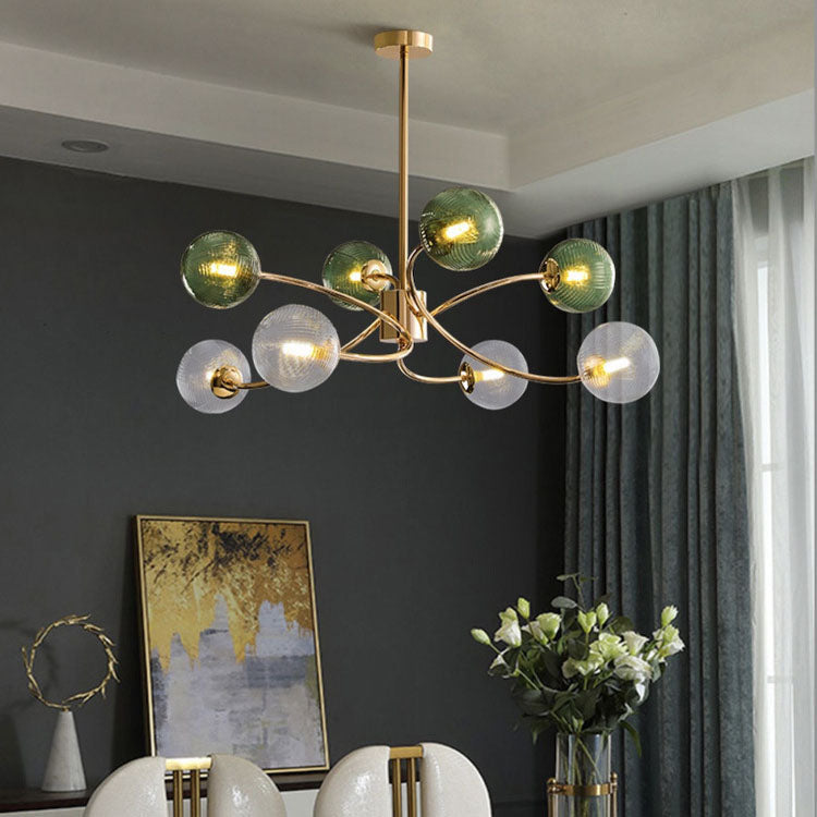 Zeitgenössischer nordischer Zweiglinien-Orb-Hardware-Glas 6/8/12 Licht Kronleuchter für Wohnzimmer 
