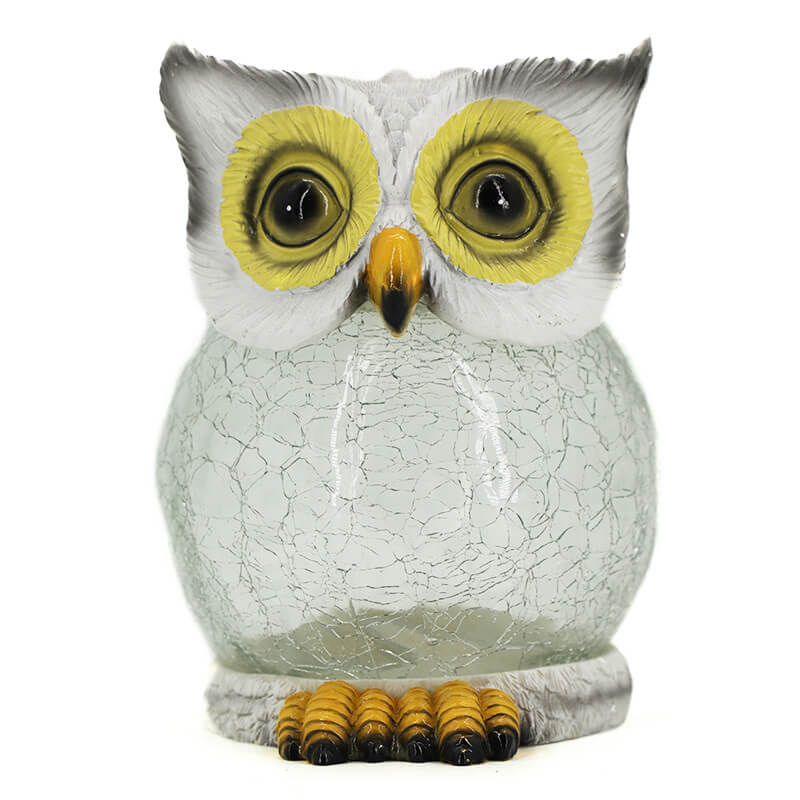 Solar Outdoor Simulation Resin Owl Ice Crackle LED Table Lamp