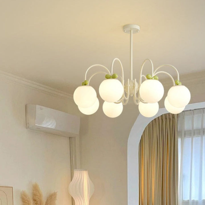 Moderne minimalistische Creme Bogen Runde Ball Hardware Glas 4/5/6/8 Licht Kronleuchter für Wohnzimmer 