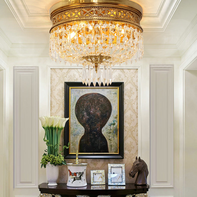 Plafonnier traditionnel rond en cuivre avec cristal 4/6 lumières pour chambre à coucher 