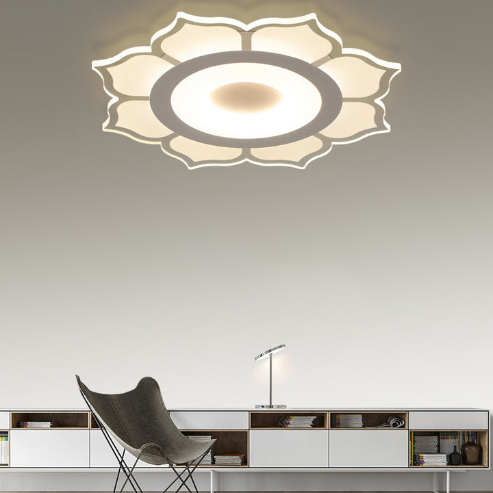 Plafonnier LED rond en fer et acrylique minimaliste moderne en forme de lotus pour chambre 