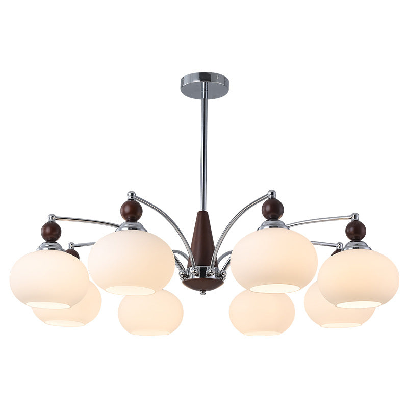Modern Transitional Glass Round Shade Wood Branch 3/5/6/8 Light Chandelier For Living Room