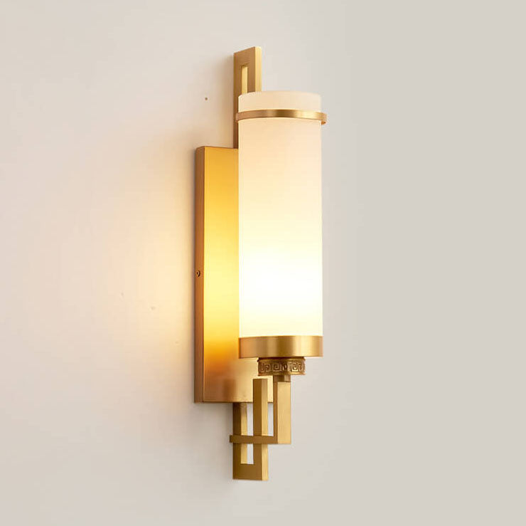 Modern Chinese Marble Column Copper 1-Light Wall Sconce Lamp