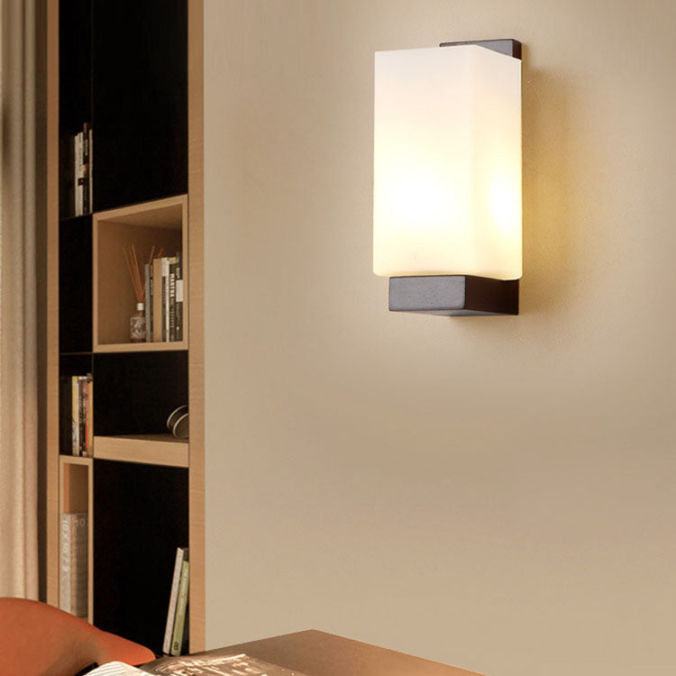 Modern Transitional Antler Square Cylinder Wood Glass 1-Light Wall Sconce Lamp For Living Room