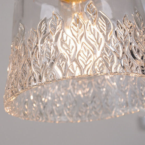 Japanese Vintage Floral Glass Cone Brass 1-Light Pendant Light
