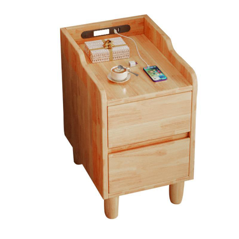 Table de chevet rectangulaire minimaliste moderne en bois de caoutchouc avec 2 tiroirs, lumière de capteur et chargement USB pour chambre 