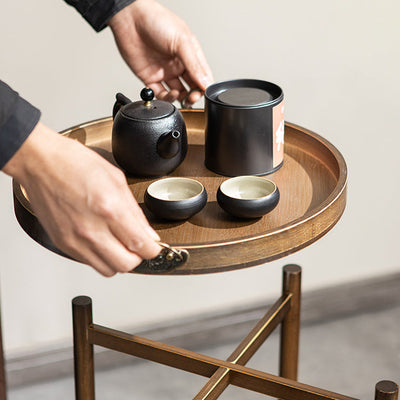 Traditioneller chinesischer runder Bambus-Tablett-Tisch 2-stöckig für das Wohnzimmer 