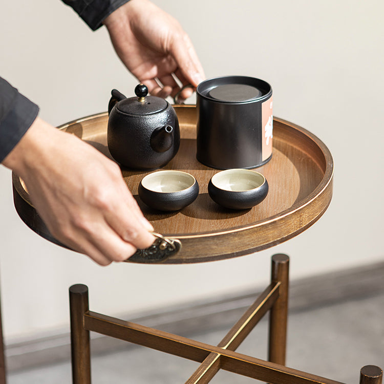 Traditioneller chinesischer runder Bambus-Tablett-Tisch 2-stöckig für das Wohnzimmer 