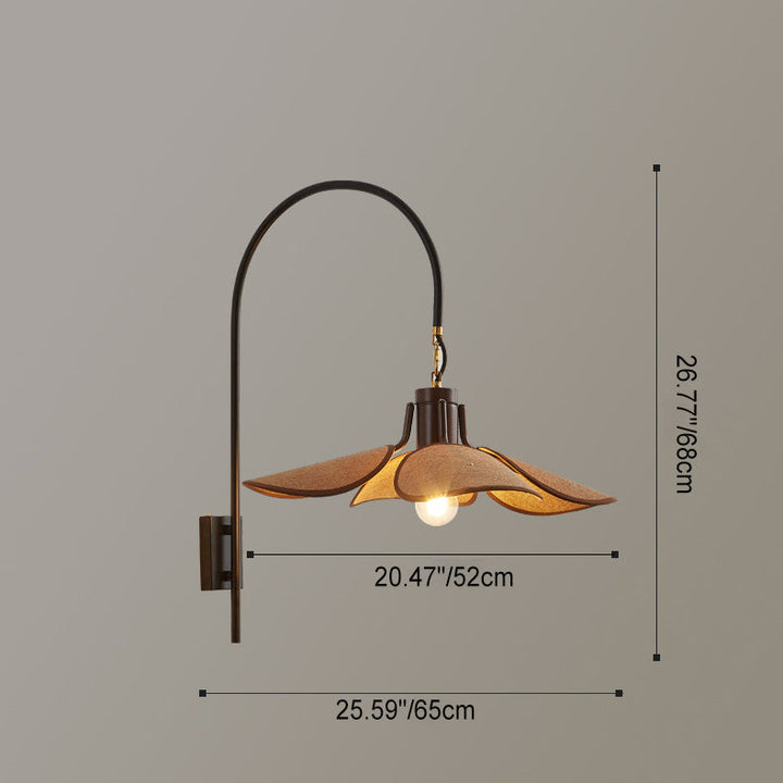 Traditionelle japanische Blumen-Wandleuchte aus Holz und Eisen, Stoff, 1 Licht, für Wohnzimmer 