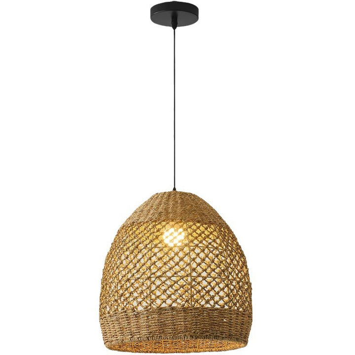 Traditionelle rustikale Rattan Weben Openwork Cage 1-Licht Pendelleuchte für Esszimmer 