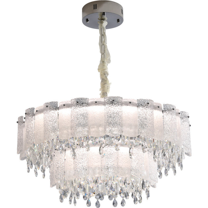 Traditionelle französische runde Ripple-Metallkristallglas-LED-Kronleuchter für Wohnzimmer 