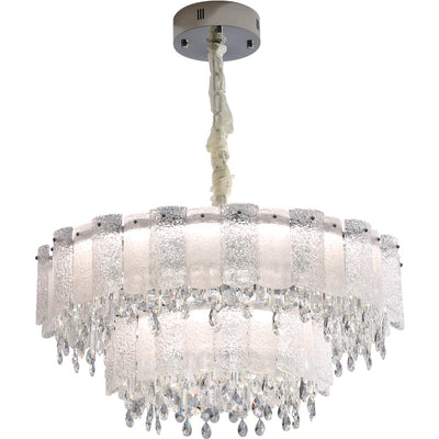 Traditionelle französische runde Ripple-Metallkristallglas-LED-Kronleuchter für Wohnzimmer 