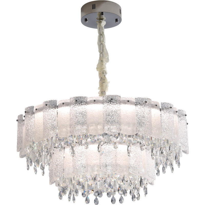 Traditionelle französische runde Ripple-Metallkristallglas-LED-Kronleuchter für Wohnzimmer 