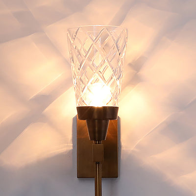 Lampe murale à un feu en verre de cuivre sculpté en cylindre traditionnel français pour salon 