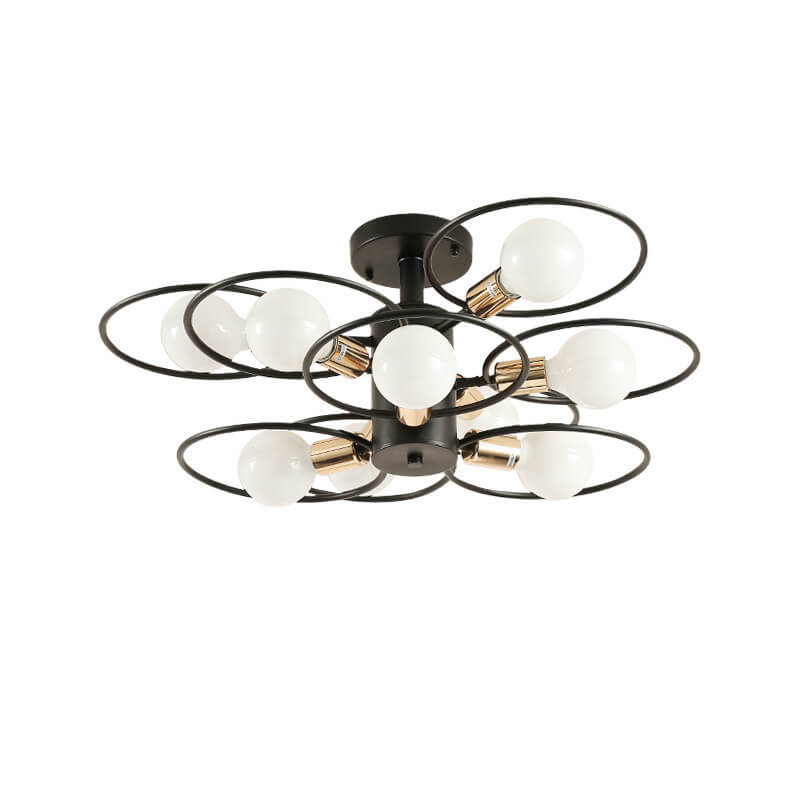 Nordic Industrial Flower Ring Iron 3/6/9 Light Semi-Flush Mount Ceiling Light