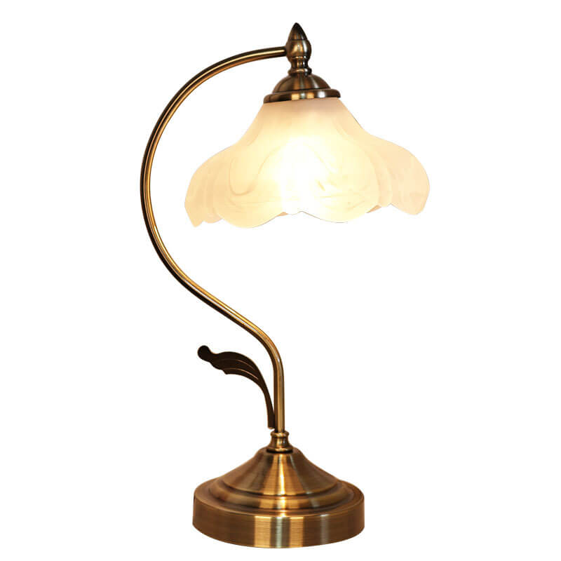 European Vintage Frosted Floral Glass Shade Metal Base 1-Light Table Lamp