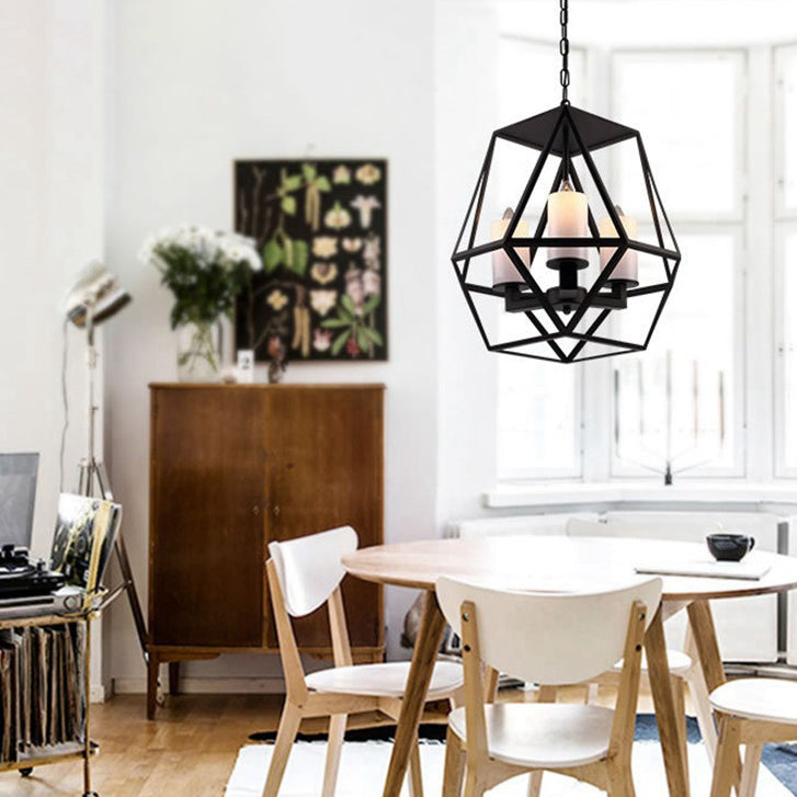 Chandelier contemporain en fer trapézoïdal quadrilatéral industriel 3/4 lumières pour salon 